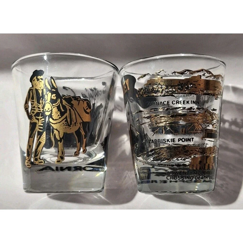 2 Scotty's Castle & National Monument Death Valley California Shot Glasses Gold
